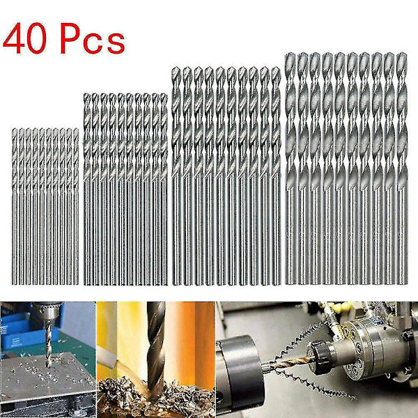 Mini HSS-borr 0,5 mm-2 mm Rak skaft Spiralborr Set Verktyg, (silver)(40 st)