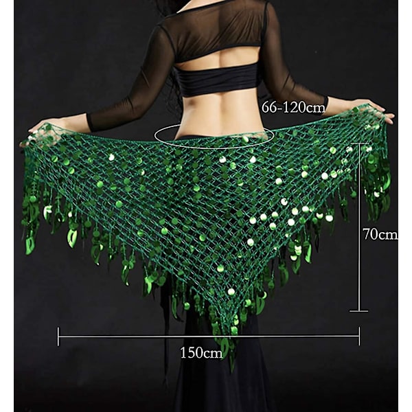 Heytea Naisten Vatsatanssi Hip Scarf Sekvenssit Mesh Kolmio Wrap Häärit Tummanvihreä -