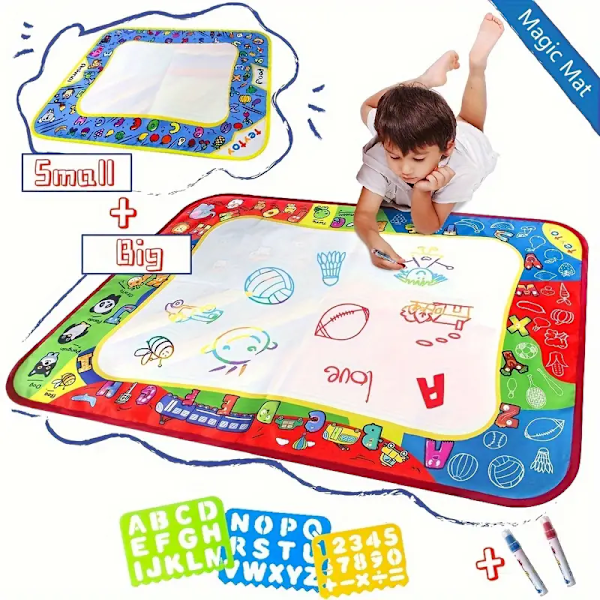 Kids Water Drawing Mat with Two Water Pens - Reusable, Mess-Free, Thick, Large Size, Interactive with Parents, Safe Material