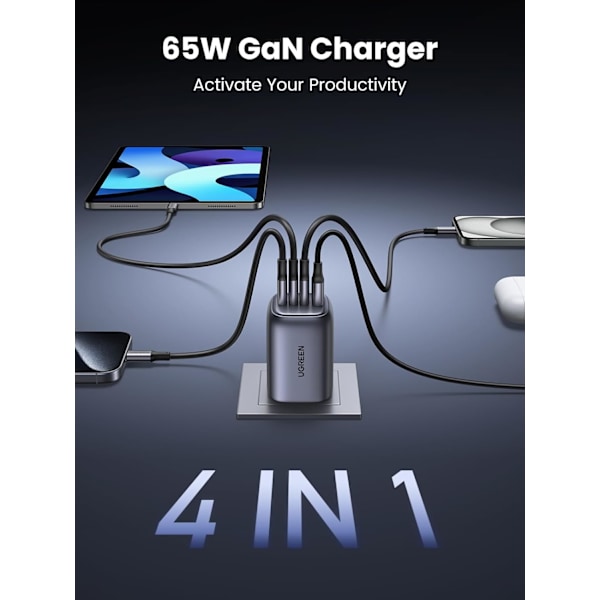 Lader 65W Hurtigladeplugg Nexode 4 Port Sammenleggbar