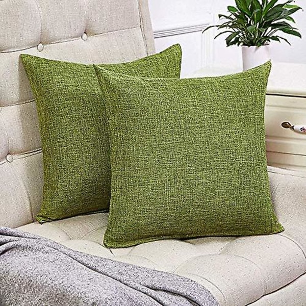 Sett med 2 Grønne Lumbar Putetrekk Rustikk Lin Dekorative Putetrefk 12x20 Tommer For Sofa Dekorasjon