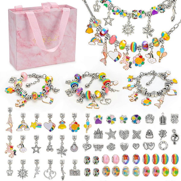 Pigegaver til 6 7 8 9 10 år gamle, DIY Kunsthåndværkssæt til piger i alderen 5-11 år Fødselsdagsgave Charm Armbåndsfremstillingskit