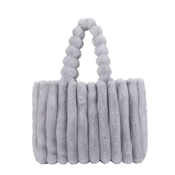 Blød Plys Tote Taske Kunstpels Solid Shopping Taske Sort Black