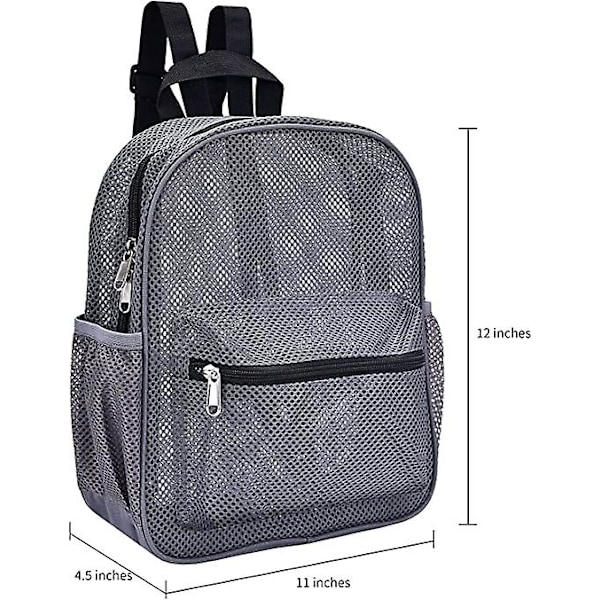 Mini mesh ryggsekk, gjennomsiktig mesh ryggsekk for pendling, svømming, reiser, strand, utendørs sport grå