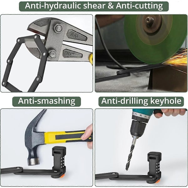 Foldbar Cykel Lås, El-Scooter, Saks-Sikker Cykel Lås, 4-Cifret Kode Hængeslås, 8-Sektions Foldbar, 8 Ekstremt Hærdede Stålled