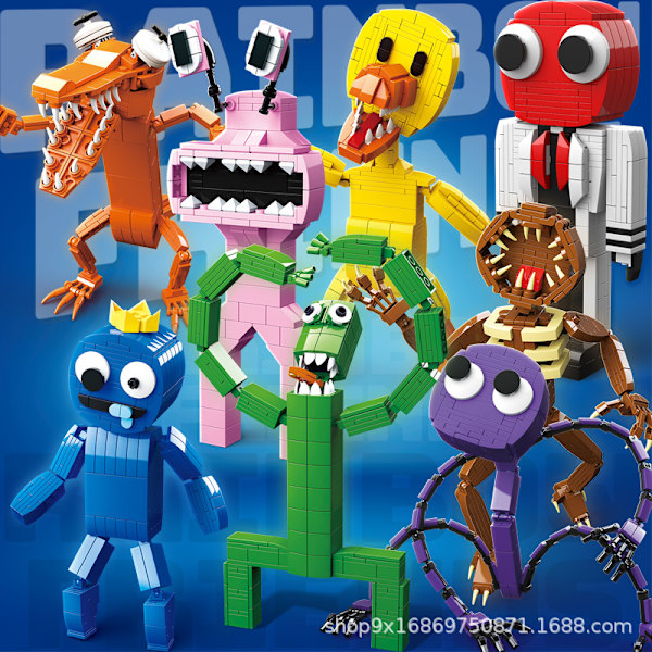 Rainbow Friends Monster MOC Vihreä Purppura Takahuone Hahmo Rakennuspalikat Puzzle Kokoonpano Leikkikalut