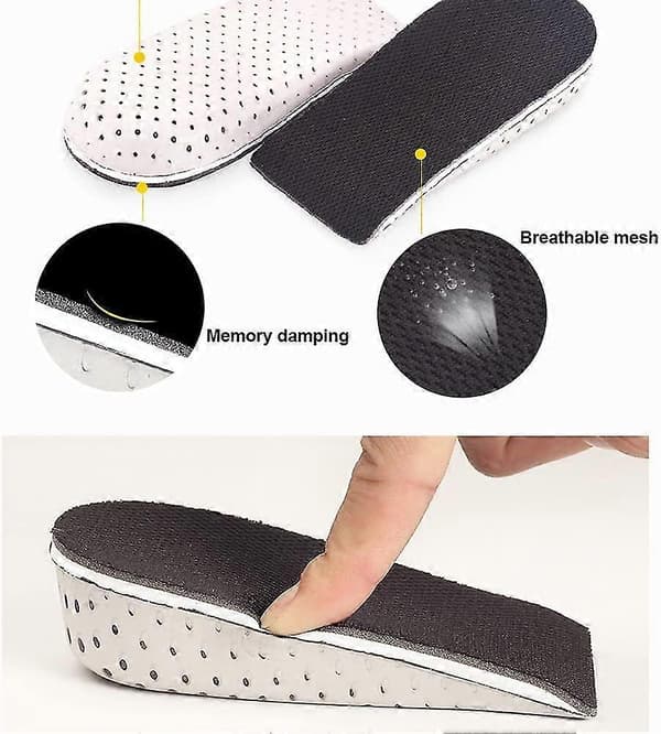 Øg Højden - Et Par Åndbare Højdehørende Indlægssåler i Memory Foam