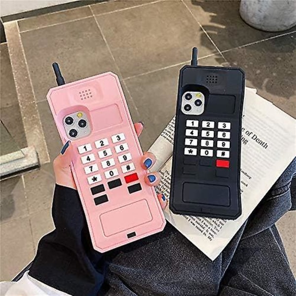 (katso puhelimen kotelomallin nimi) Iphone 11 Pro Retro Puhelin Kotelo, 3d Söpö Piirretty Kawaii (musta)