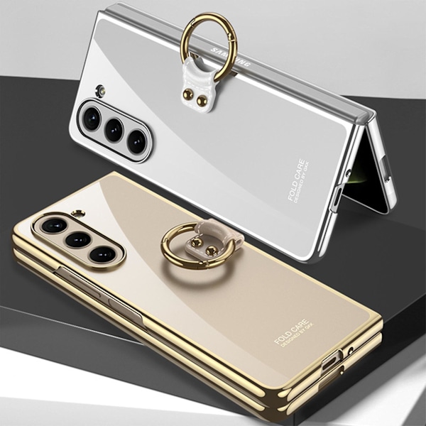 Plating Transparent Skal Kompatibel Med Samsung Galaxy Z Fold 5, Hård PC Ultratunn Stötsäker Skal Med Ringstativ