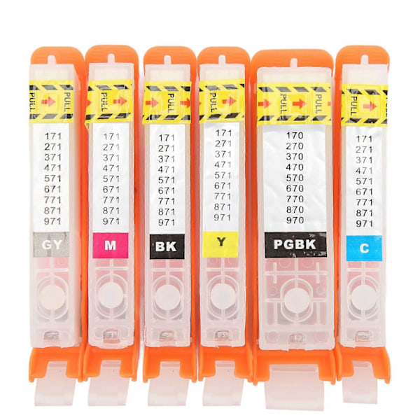 6 st 6 färger bläckpatroner permanent chip flytande robust påfyllningsbar bläckpatron stor liten BK C M Y GY 770 771