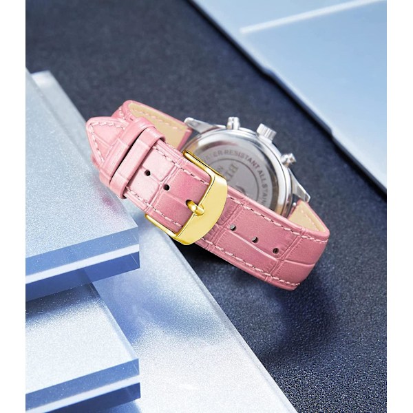 AVEKI Äkta Läder Armbandsur Rem Bytbar Flerfärgad Vattentät för Män Kvinnor, G-Rosa (18mm)