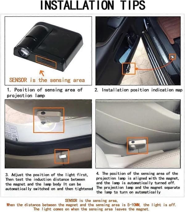 2 stk Velkomstlys for Mitsubishi Colt/Lancer/ASX/Eclipse, Bil Puddles Lys LED Projeksjon Bildeler