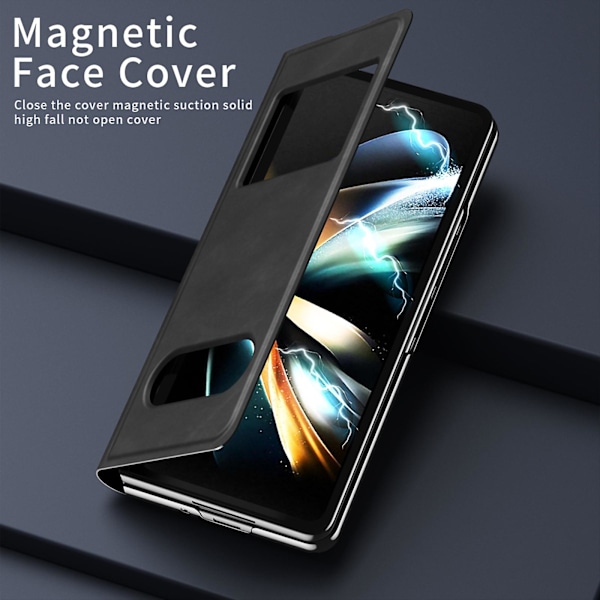 Z Fold 5 Etui, Luksuriøs Nappa Læder Vindue-design Overflade Cover Til Samsung Galaxy Z Fold 5 5g 2023, Fuld Beskyttelse