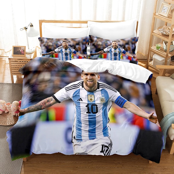 Lionel Messi Tryckt Sängkläder Fotbollssuperstjärna Täcke med Dragkedja Mjuk Mikrofiber Täcke Tre-Delat Set