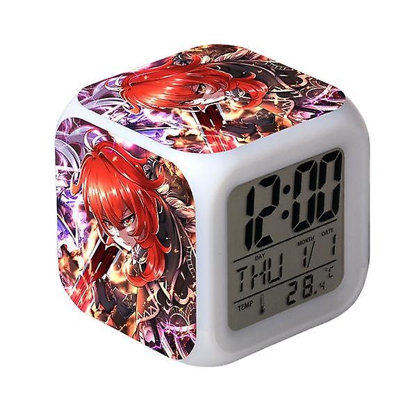 Wekity Game Yuanshen Väckarklocka LED Kvadratisk Klocka Digital Väckarklocka med Tid, Temperatur, Alarm, Datum