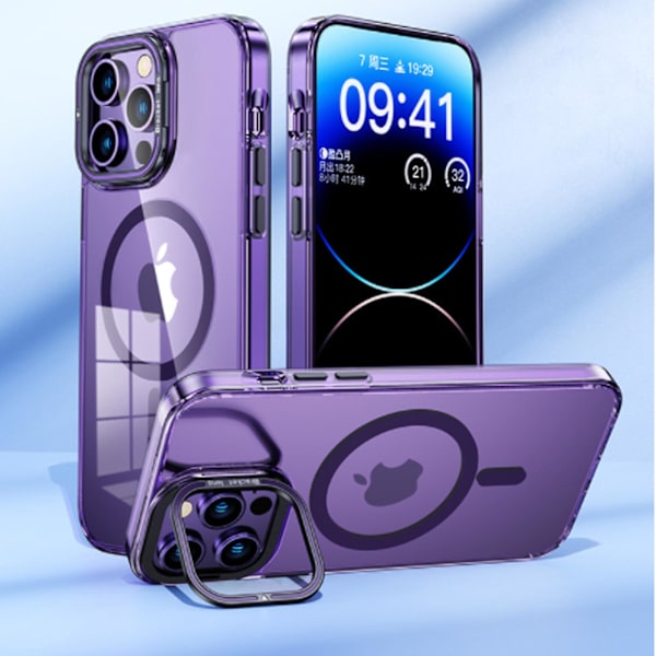 Transparent MagSafe-fodral Kompatibelt med iPhone 15 Pro Max, Mjuk TPU Anti-fall Stötskyddande Skal med Inbyggd Kameraringstativ