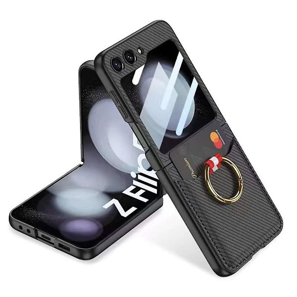Wallet Z Flip 5 Etui, PU Læder Stødsikkert Etui Kompatibelt med Samsung Galaxy Z Flip 5 Med Kortlomme & Ringholder