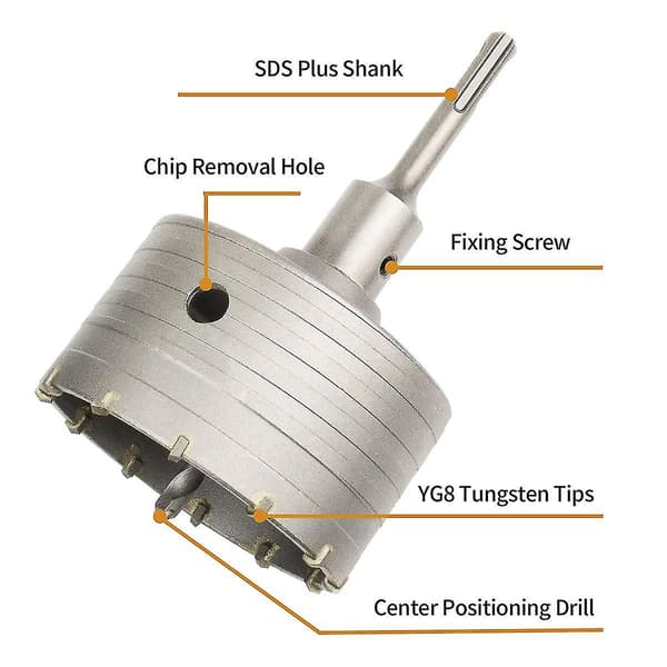 Hulsav til Beton med 110mm SDS Plus Adapter, Til Mursten Beton Cement Sten (100mm+110mm SDS Plus Adapter)