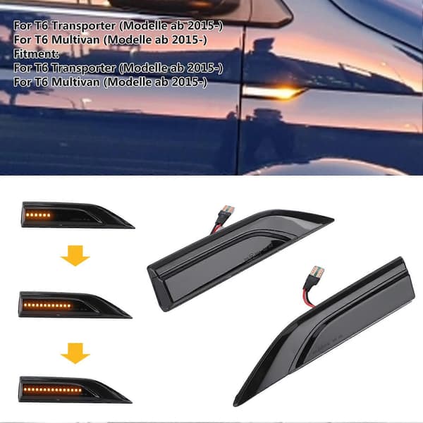 2 stk Bilsidemarkørlys Røyfarget LED Fenderindikator 7E0949101 for T6 Transporter
