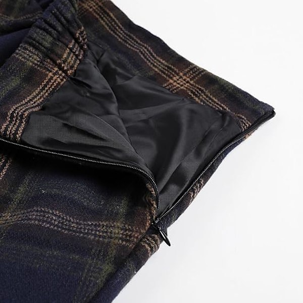 Dam Vintage Hög Midja Rutig Ullkjol A-Linje Elegant Maxiklänning Höst Vinter Midiklänning