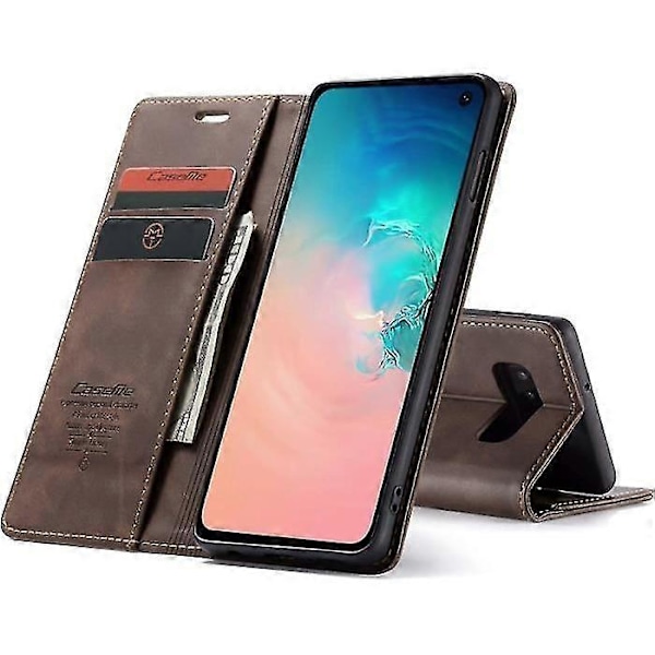Samsung Galaxy S10e Skal med Magnetiskt Läderflipfodral Stativ Stötsäker CoffeeY