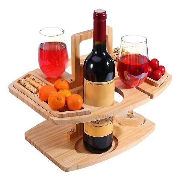 Bärbar Picknickbord för Vin 2-i-1 Trävinbord, Champagne Picknick Snacks Bord för Camping, Strand