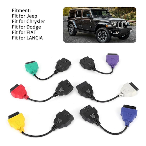 6-färgad Auto OBD2-kontakt Diagnostisk Adapterkabel Tillbehör DC 12V Passar för Chrysler