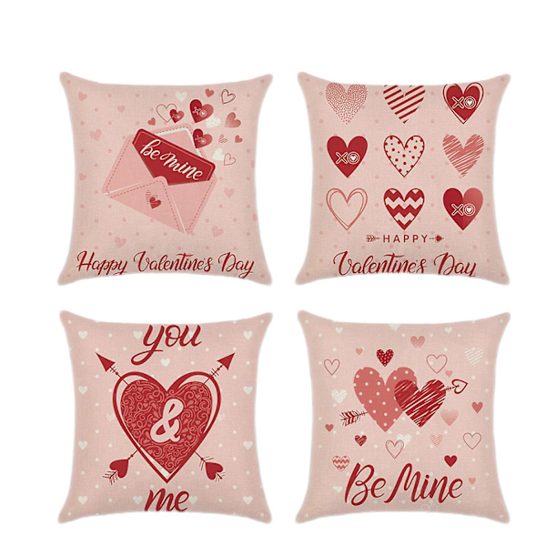 Valentinsdag Pudebetræk 18 x 18 Tommer 4 stk. Valentins Serie Pudebetræk Lynlås Firkantet Pudebetræk LOVE G