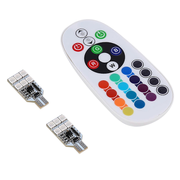 2x RGB LED T10 168 194 2825 W5W Kart- Tak- Inre 16 Färger Ljuslampor Fjärrkontroll