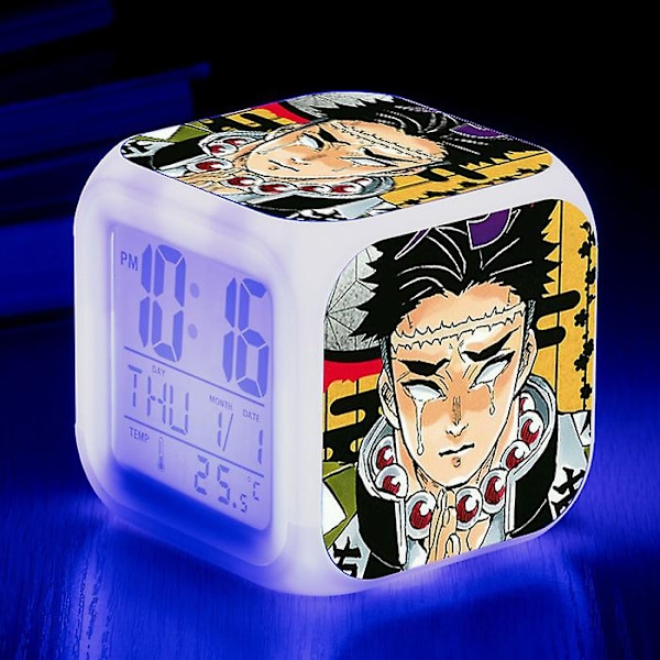 Wekity Anime Demon Slayer Fargerik Vekkerklokke LED Kvadratisk Klokke Digital Vekkerklokke Med Tid, Temperatur, Alarm, Dato