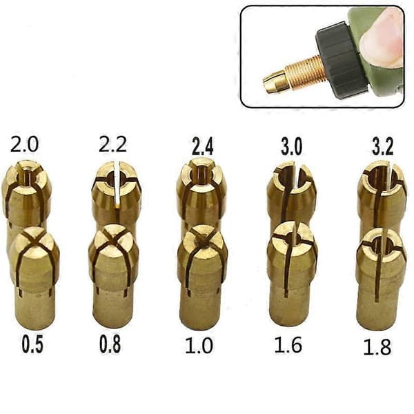 10 stk. Mini Boremaskine Chuck Adapter 05mm-32mm Dremel Mini Boremaskine Chuck Adapter Micro Collet Messing Til Power Rotary Tool