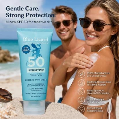 Blue Lizard Australian Solcreme, Mineralsolcreme til Følsom Hud SPF50 148ml