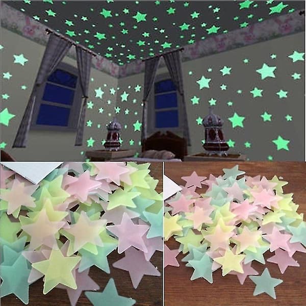 100 stk Stjerner Gløder I Mørket Lysende Fluorescerende Plast Veggklistremerker Full Farge 3cm