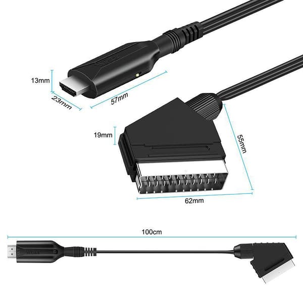 SCART til HDMI-omformer for lyd-/videoadaptere for dekoder og spillkonsoll