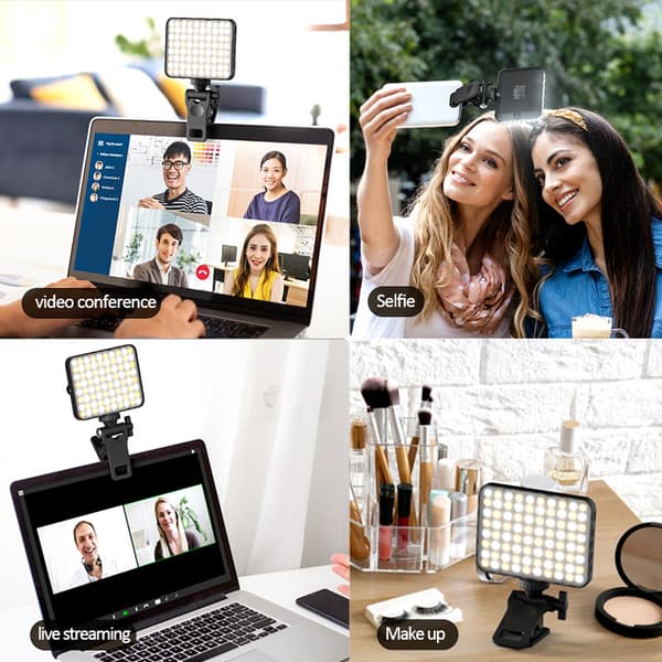 Genopladelig selfie flash - Forbedret clip-on design til telefoner, laptops og tablets. Black