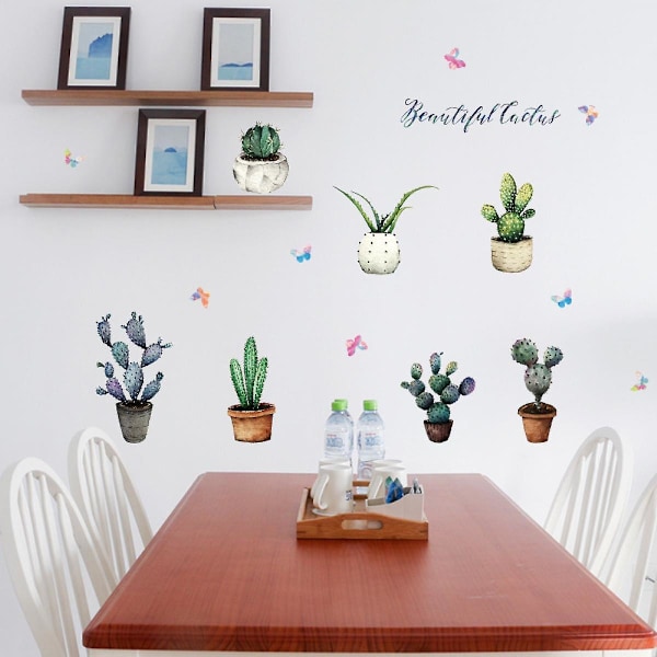 Plant Wall Decals Cactus Succulents Potted Plant Wall Stickers Wall Art Decor for House Living Room Bedroom Decoration