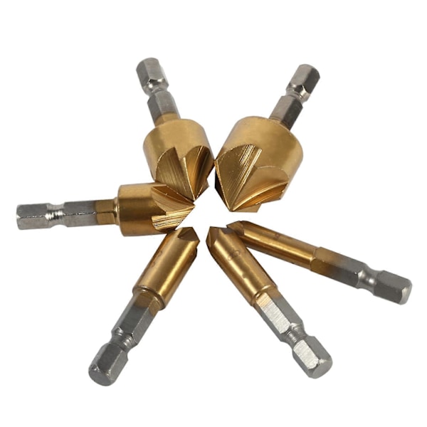 6 st HSS Fasningsslipar 1/4\" Hexskaft 90 Grader Träfasningsslipar 6mm-19mm