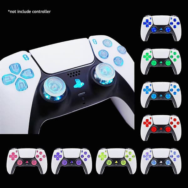 Udskiftningsknapssæt til Controller - 8 Farver Lysende Transparent LED Mod Knap Sæt Thumbsticks D-pad Action