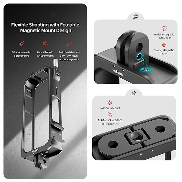 Kameran metallike kotelo Insta 360 X3:lle, Metal Rabbit Cage Insta 360 X3:lle, suojaava laajennus F