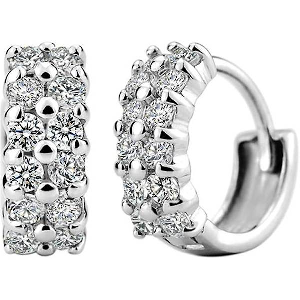 925 Sterling Sølv Hengerørringer For Kvinner Tenåringsjenter | Små Zirkon Inlay Hoops Stud Ørepynt Mote Smykker Gave To Rader Zirkon -