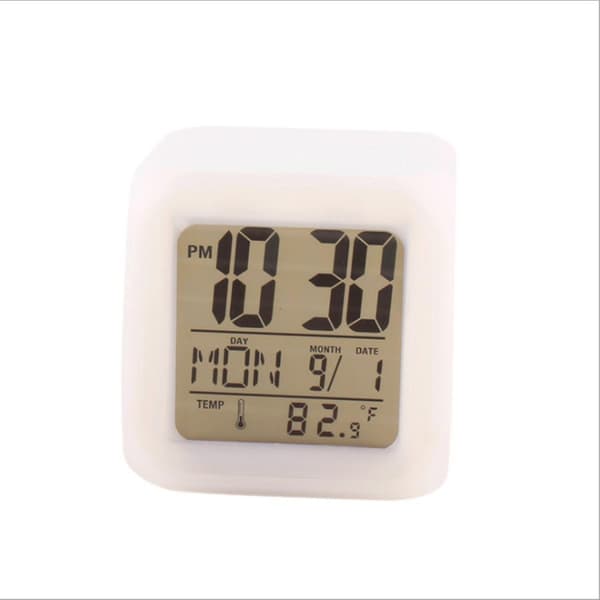 Digital Alarm Termometer Natlysende Terning 7 Farver Ur LED Skift LCD til Soveværelse Barn