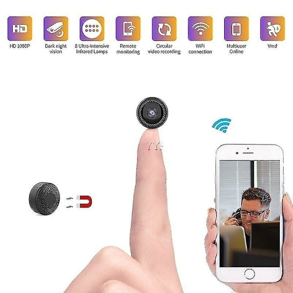 Mini Kamera 1080p HD Wifi Video CCTV IP Kamera Fjernkontroll Nattsyn Bevegelsessensor JST(Svart)