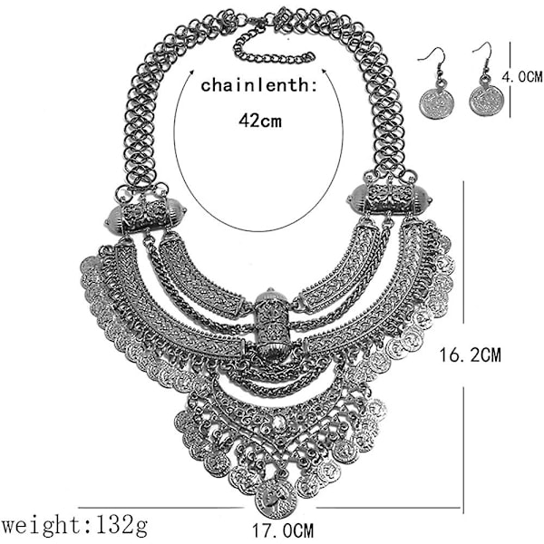 Mode Bib Halskæde Til Pige Boheme Mønt Statement Halskæde Og Øreringe Punk Etnisk Stil Smykkesæt Til Kvinder