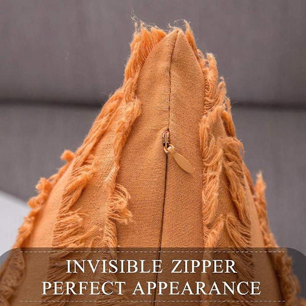 Wekity Sæt af 2 Dekorative Boho Pudebetræk Linned Stribet Jacquard Mønster Pudebetræk til Sofa Stue Soveværelse 18x18 Tommer Orange