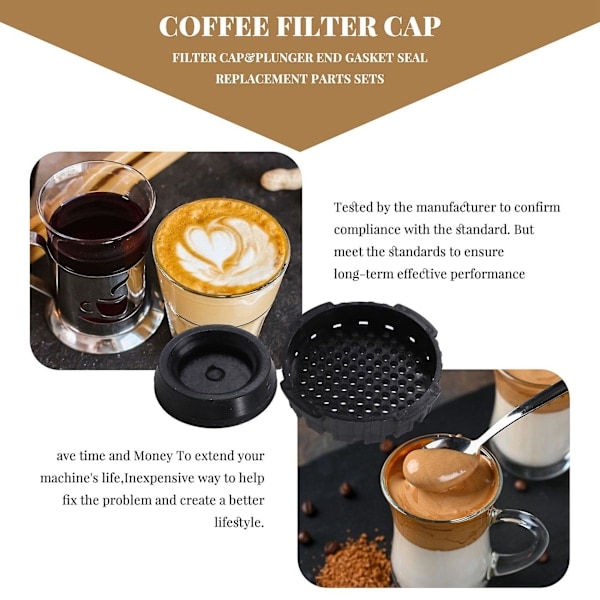 Kaffefilter låg og stempelspids tætnings udskiftningsdele sæt til kaffe og espresso