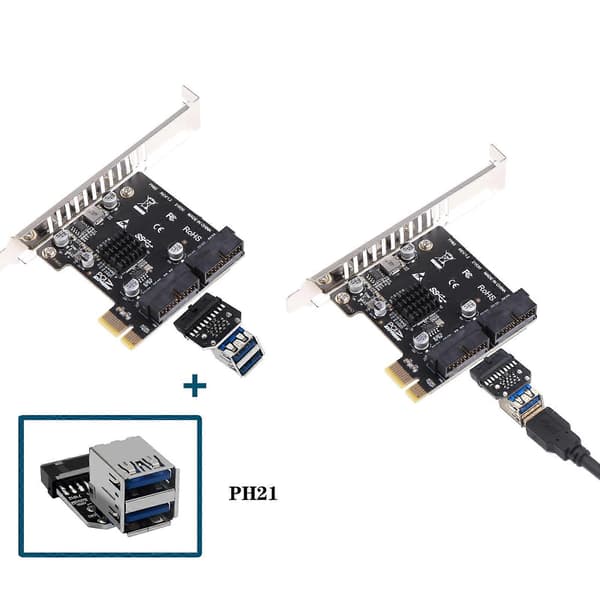 PCI-E USB 3.0 Utvidelseskort Adapter 2-ports USB3.0 Hub Intern 19/20-pins Header