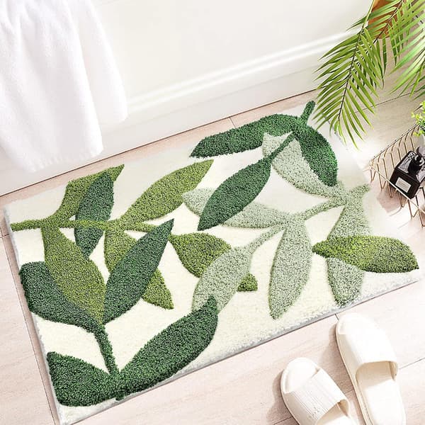Baderomsteppe Blad Mikrofiber Sterk Vann Absorpsjon Badematte Towe