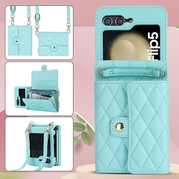 Plånboksfodral för Samsung Galaxy Z Flip 6, Läderfodral för Z Flip 6 med kortfack & halsbandskorsband Z Flip 6-skydd