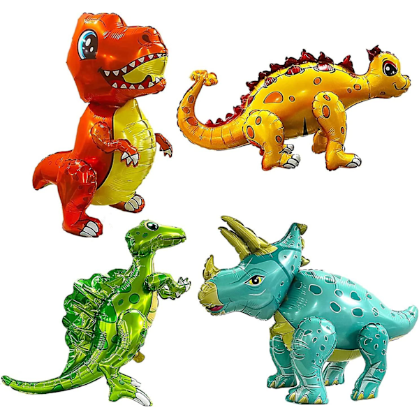 4-pak Gigantiske Dinosaur-Balloner til Fødselsdagsfest Dekorationer, Søde Selvstående Dino Aluminium Folieballoner, Oppustelige Dyreballoner til Børn Og