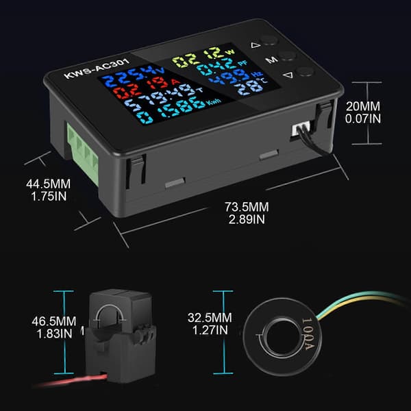 Elektrisk energimåler Amperemeter Voltmeter Watt KWH Hz Effekt Energi Amperemeter